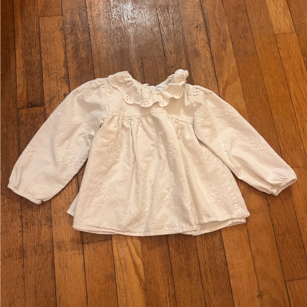Zara Embroidered Cotton Collared Blouse
